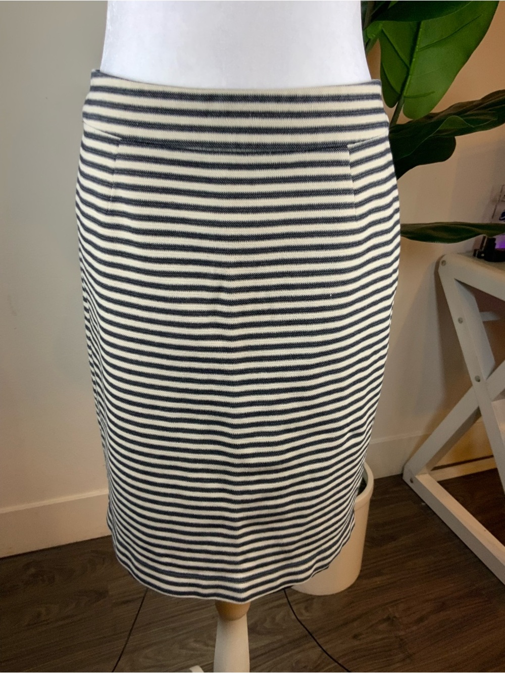 Banana Republic Navy and White Striped Pencil Skirt